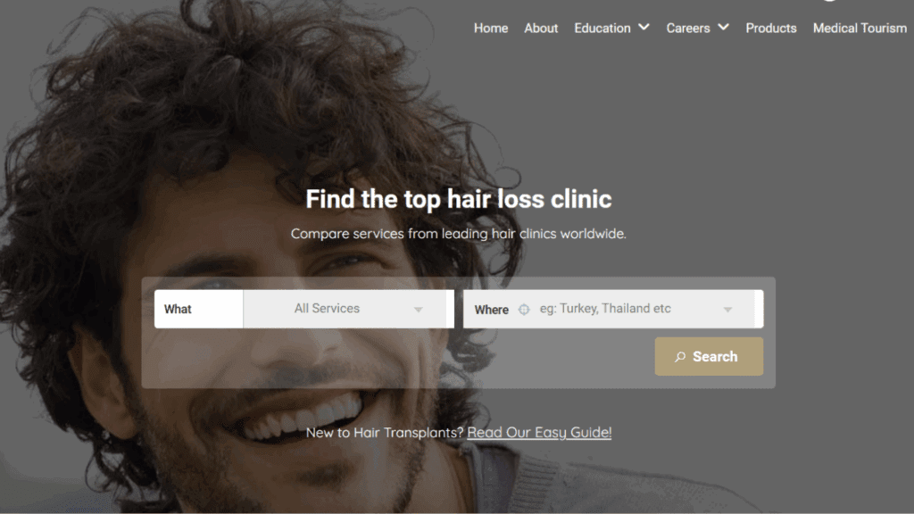 Στιγμιότυπο οθόνης του TopHairLossClinic.com που δείχνει το εργαλείο σύγκρισης κλινικών