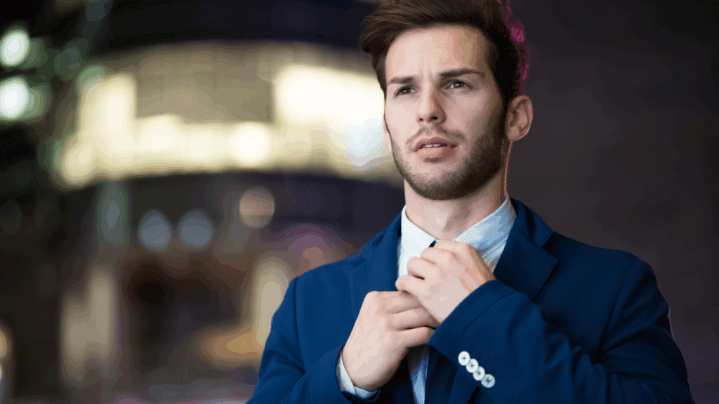 Groom using hair product to style his hair on wedding day
